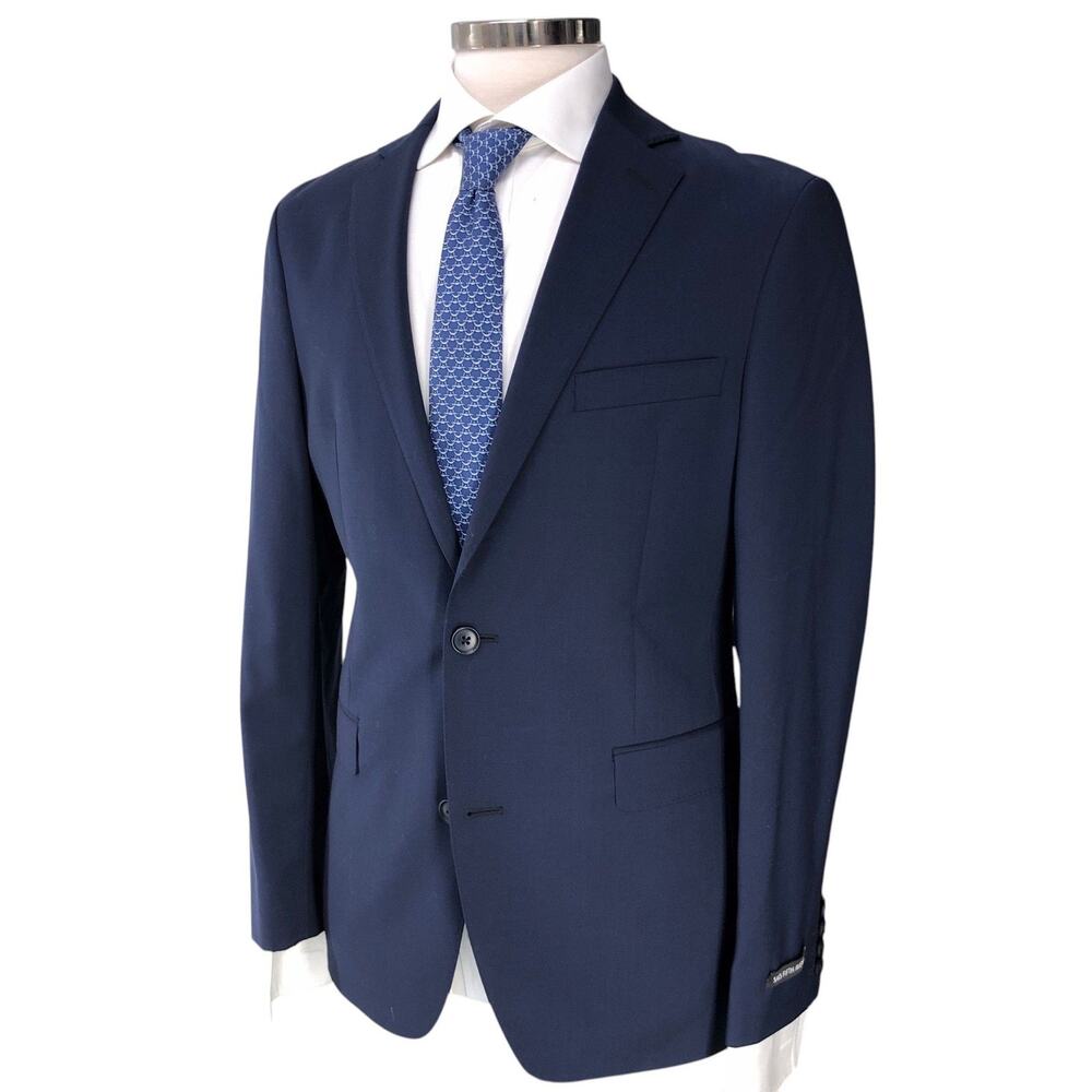 Saks Fifth Avenue Sport Coat Mens 38R Navy Two Button Notch Lapel 100% Wool